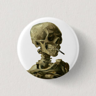 Van Gogh, skelet met een brandende sigaret Ronde Button 3,2 Cm