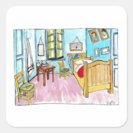 Van Gogh slaapkamer eerbetoon schilderij door mij. Vierkante Sticker