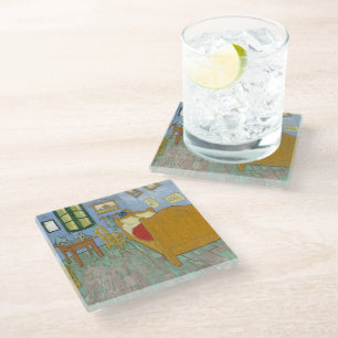 Van Gogh Slaapkamer in Arles - Klassiek Geel & Bla Glazen Onderzetter