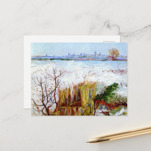 Van Gogh-Snowy Landschap met Arles in Achtergrond Briefkaart (Voorkant / Achterkant in situ)
