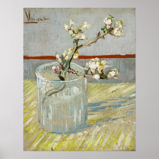 Van Gogh - Sprig van bloeiende amandel in glas Poster (Voorkant)