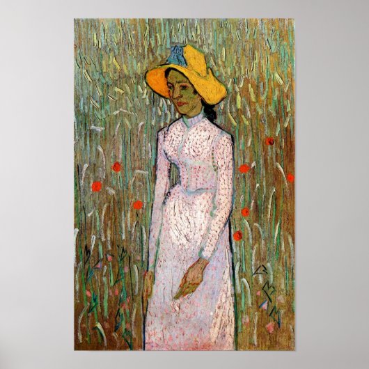 Van Gogh, Staand jong meisje; achtergrond van tarw Poster (Voorkant)