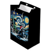 Van Gogh Starnacht Feestelijke Kerstmis Zwarte Kat Medium Cadeauzakje (Voorkant Gekanteld)