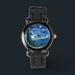 Van Gogh starry nacht Horloge<br><div class="desc">Van Gogh's beroemde schilderij,  "De Sterrennacht". Van Gogh schilderde tijdens zijn verblijf in het asiel van Saint Remy in de jaren tachtig de rolheuvels en de cyperbomen die hij uit zijn raam zag. Digitaal verbeterd door PixDezines. Copyright © 2008-2016 PixDezines.com™ en PixDezines™ op zazzle.com. Alle rechten voorbehouden.</div>
