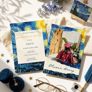 Van Gogh Starry Night Afstudeerfeest Foto Kaart