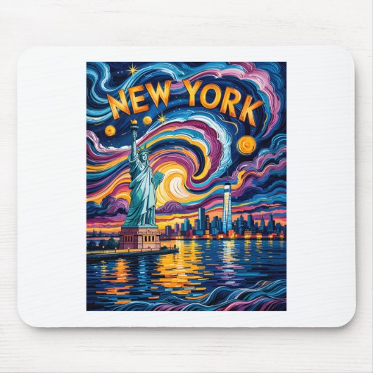 Van Gogh Starry Night Art New York Liberty Skyline Muismat (Voorkant)