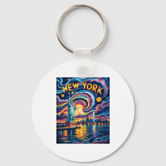 Van Gogh Starry Night Art New York Liberty Skyline Sleutelhanger (Voorkant)
