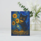 Van Gogh Starry Night Black Cat with Sunflowers Briefkaart (Staand voorkant)