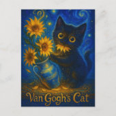 Van Gogh Starry Night Black Cat with Sunflowers Briefkaart (Voorkant)
