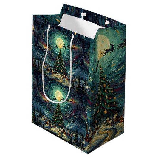 Van Gogh 'Starry Night' Christmas Gift Bag Medium Cadeauzakje (Achterkant Gekanteld)