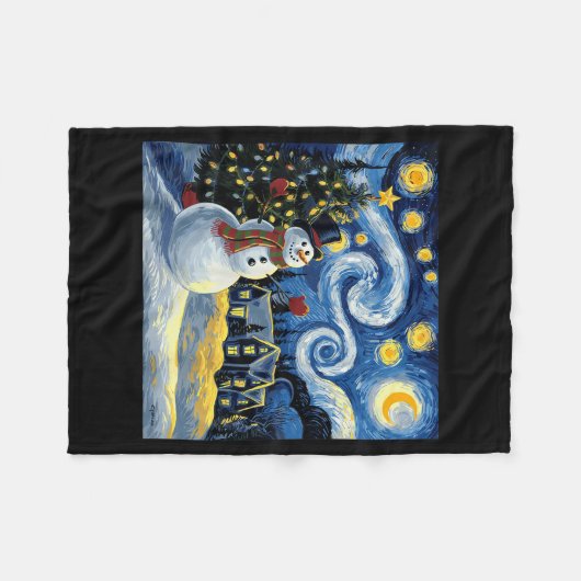 Van Gogh Starry Night Christmas Snowman Winter Sno Fleece Deken (Voorkant (Horizontaal))