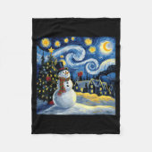 Van Gogh Starry Night Christmas Snowman Winter Sno Fleece Deken (Voorkant)