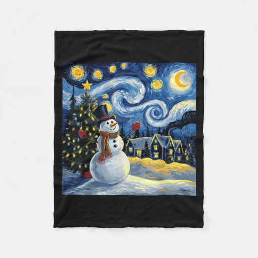 Van Gogh Starry Night Christmas Snowman Winter Sno Fleece Deken (Voorkant)