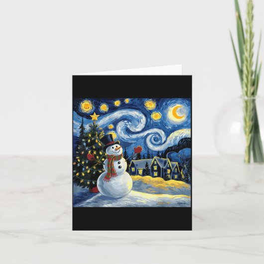 Van Gogh Starry Night Christmas Snowman Winter Sno Kaart (Voorkant)