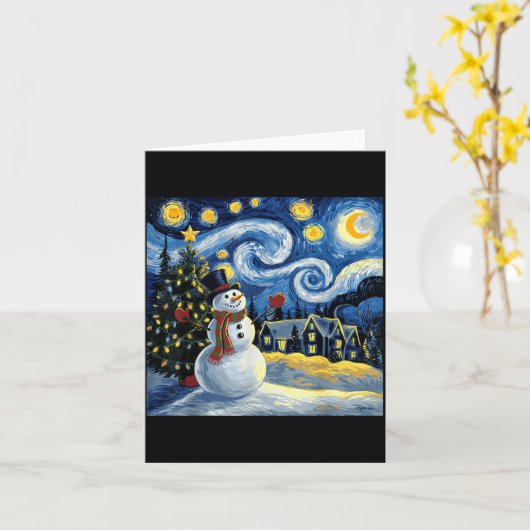 Van Gogh Starry Night Christmas Snowman Winter Sno Kaart (Gele Bloem)