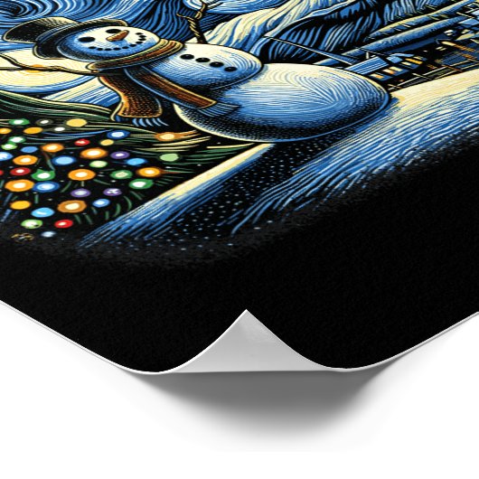 Van Gogh Starry Night Christmas Snowman Winter Sno Poster (Hoek)