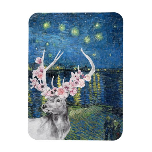 Van Gogh Starry Night en Flower Herten Compilatie Magneet (Verticaal)