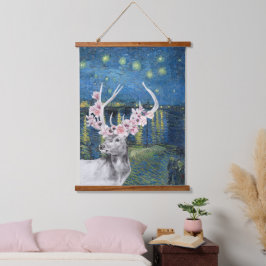Van Gogh Starry Night en Flower Stag Compilatie Hangend Wandkleed