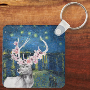 Van Gogh Starry Night en Flower Stag compilatie Sleutelhanger