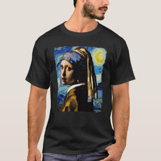 Van Gogh Starry Night en Meisje Met een Parel Oorb T-shirt