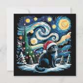 Van Gogh Starry Night Festieve Kerstmis Zwarte Kat Feestdagenkaart (Voorkant)