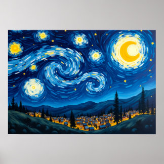 Van Gogh Starry Night Geïnspireerde Draaiende Luch Poster