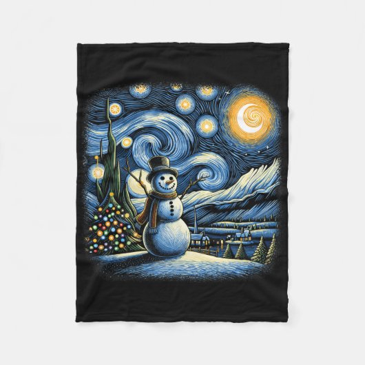 Van Gogh Starry Night Kerstmis Sneeuwman Winter Sn Fleece Deken (Voorkant)