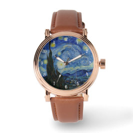 Van Gogh Starry Night Men’s Rose Gold Vintage Horloge