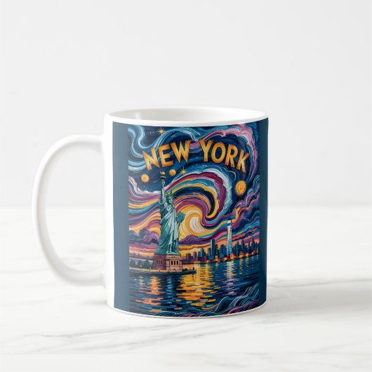Van Gogh Starry Night New York Liberty Skyline Art Koffiemok (Links)