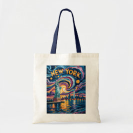 Van Gogh Starry Night New York Liberty Skyline Art Tote Bag
