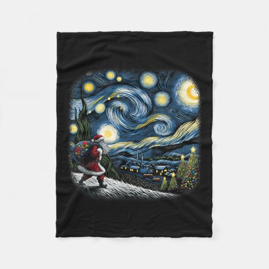 Van Gogh Starry Night Santa Christmas Winter Snowy Fleece Deken (Voorkant)