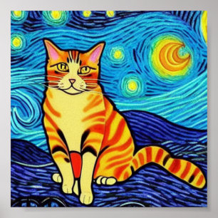 Van Gogh sternachtkat Poster