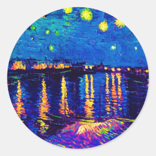 Van Gogh - Sterrennacht aan de Rhône Pop Art Ronde Sticker