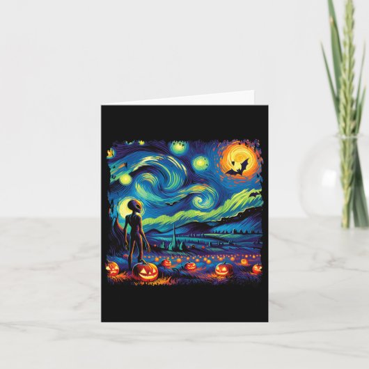 Van Gogh Sterrennacht Alien Man Halloween Herfst P Kaart (Voorkant)