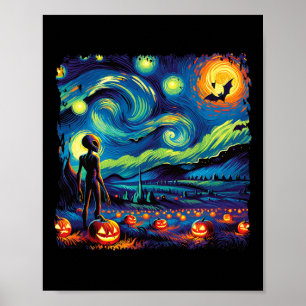 Van Gogh Sterrennacht Alien Man Halloween Herfst P Poster