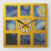 Van Gogh & Sterrennacht Art / Golden Retro Clock Vierkante Klok (Voorkant)