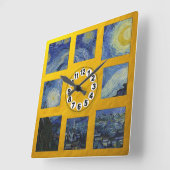 Van Gogh & Sterrennacht Art / Golden Retro Clock Vierkante Klok (Hoek)