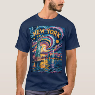 Van Gogh Sterrennacht Art New York Liberty Skyline T-shirt