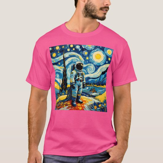 Van Gogh Sterrennacht Astronaut Space Lovers T-shirt (Voorkant)