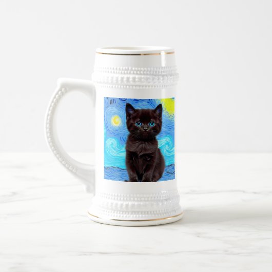 Van Gogh Sterrennacht Black Cat Bierpul (Links)