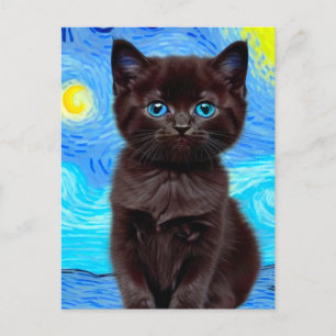 Van Gogh Sterrennacht Black Cat Briefkaart