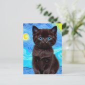 Van Gogh Sterrennacht Black Cat Briefkaart (Staand voorkant)
