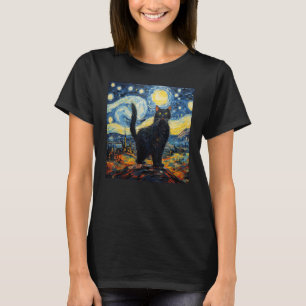 Van Gogh Sterrennacht Black Cat Gifts for Cats Lov T-shirt
