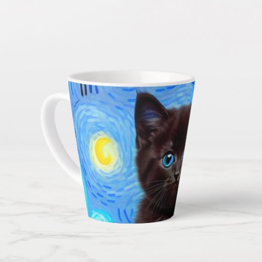 Van Gogh Sterrennacht Black Cat Latte Mok (Linkerhoek)