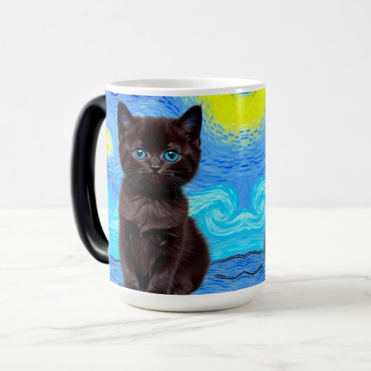 Van Gogh Sterrennacht Black Cat Magische Mok (Voorkant links)