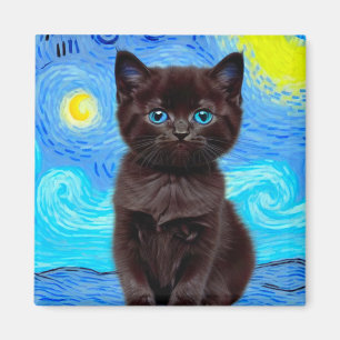 Van Gogh Sterrennacht Black Cat Magneet