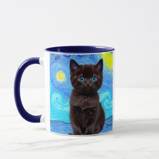 Van Gogh Sterrennacht Black Cat Mok (Links)