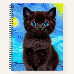 Van Gogh Sterrennacht Black Cat Notitieboek