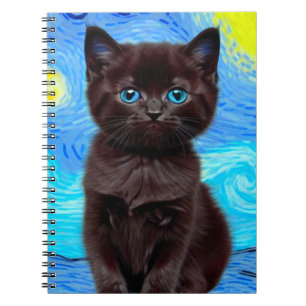 Van Gogh Sterrennacht Black Cat Notitieboek