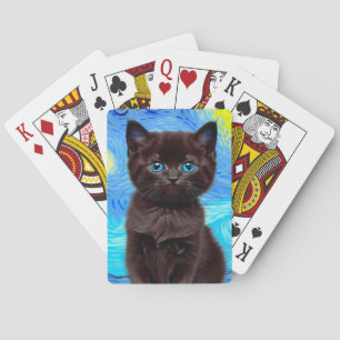 Van Gogh Sterrennacht Black Cat Pokerkaarten